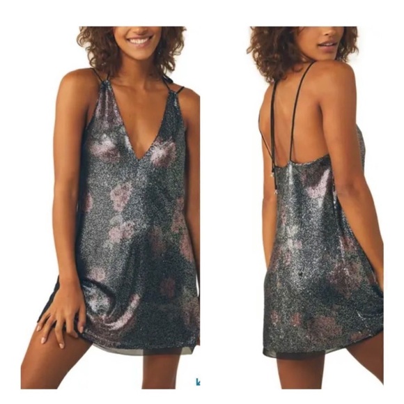 New Free People Double Take Sequin Slip Mini Dress Small - Picture 3 of 8